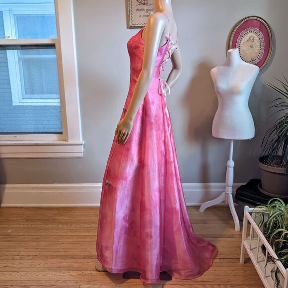 Vintage Y2K Delaru Prom Gown Floral Rhinestone Corset Lacing Butterfly Size XS - Picture 12 of 16